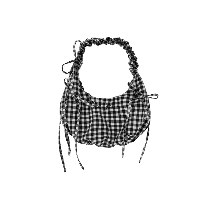 KANO Plaid Drawstring Ruched Shoulder Bag