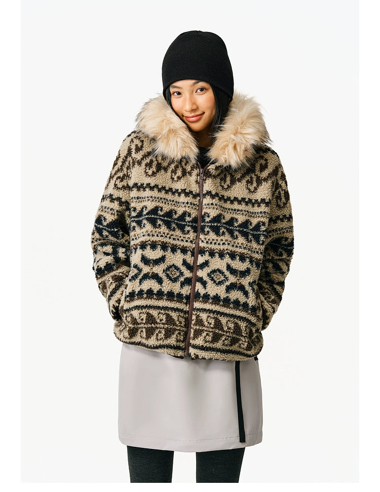 ATRY Vintage Premium Fair Island Hooded Fur Collar Jacket