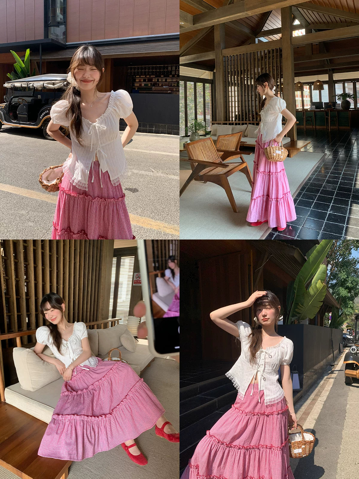 KANO Lace-Trimmed Tie-Front Blouse