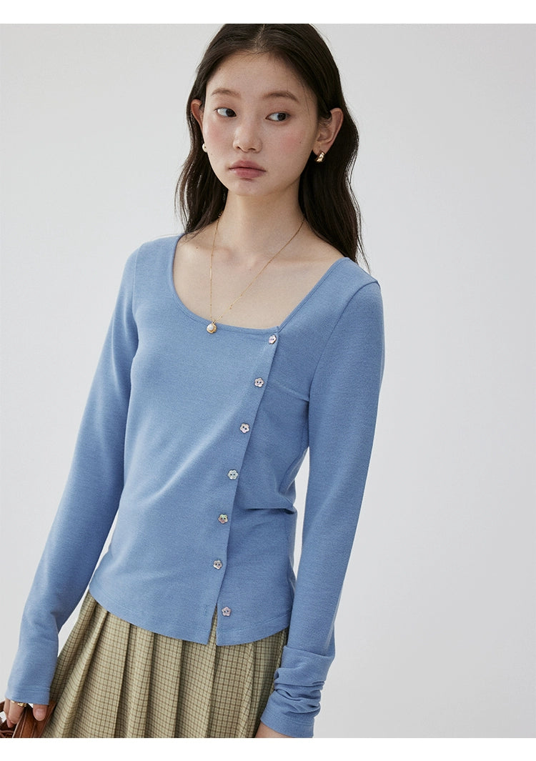 VOOE Versatile Casual and Thin Diagonal Buckle Long Sleeve