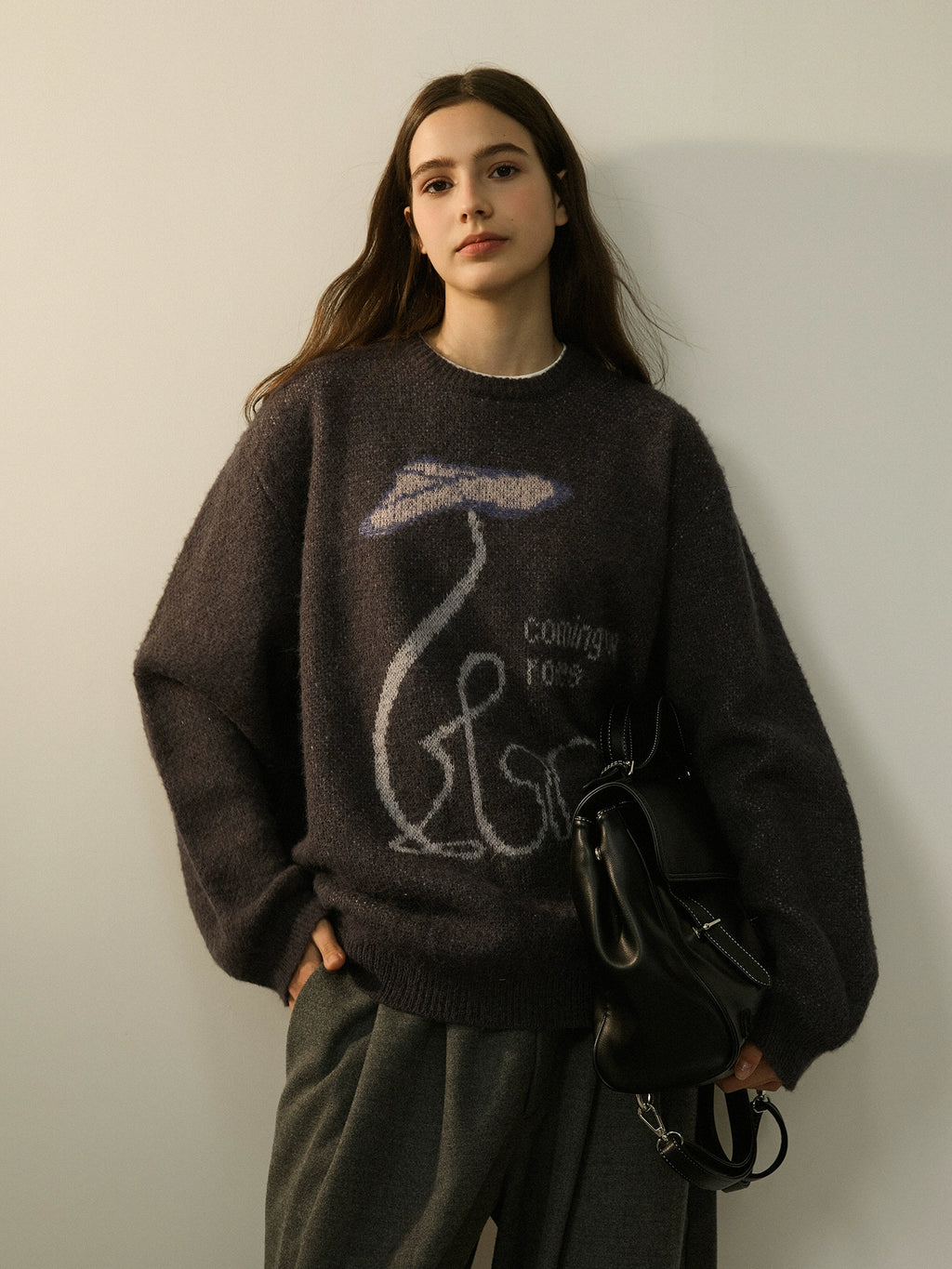 LR MADE Line Floral Warm Crew Neck Sweater Knitted Sweater