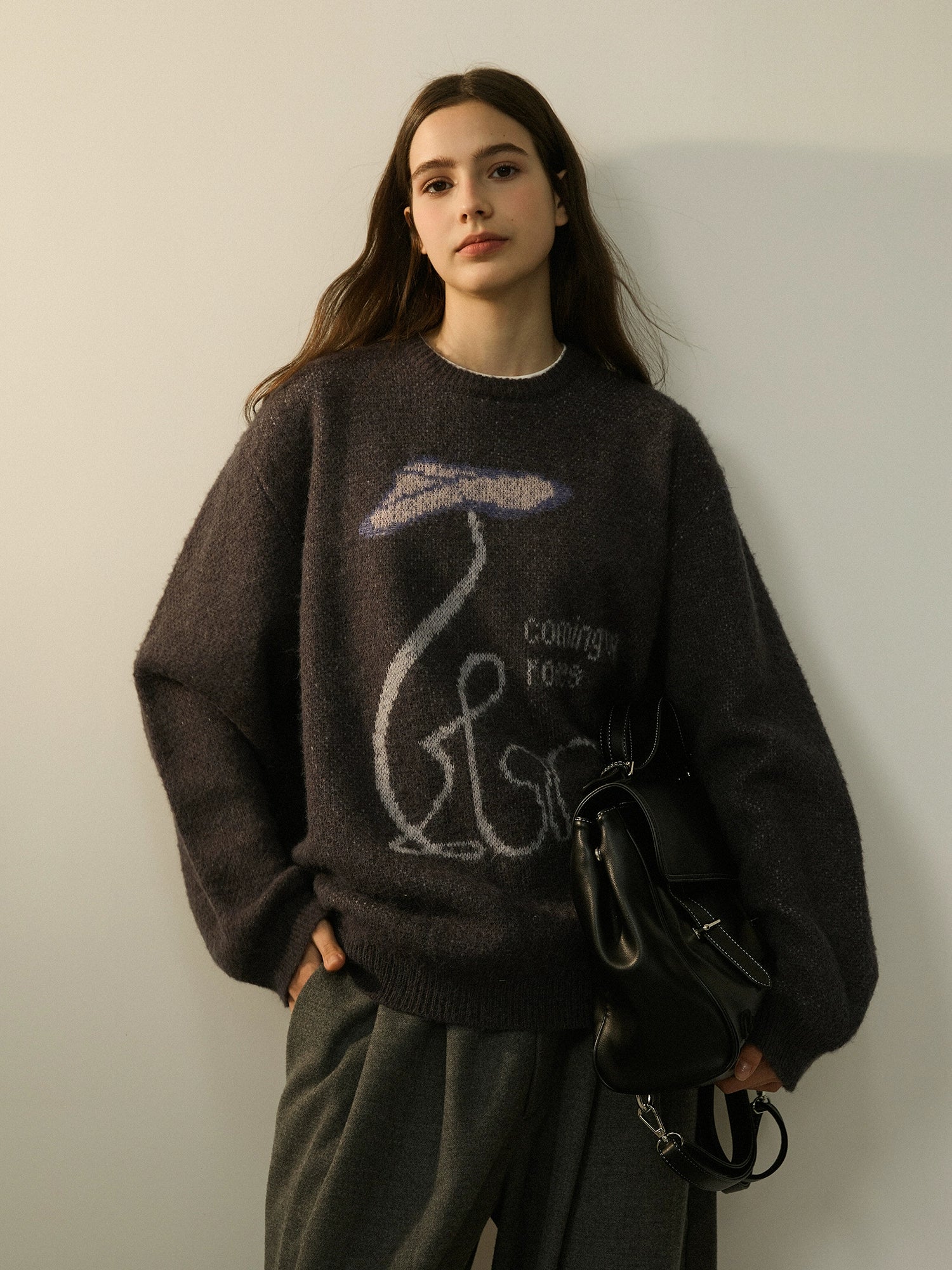 LR MADE Line Floral Warm Crew Neck Sweater Knitted Sweater