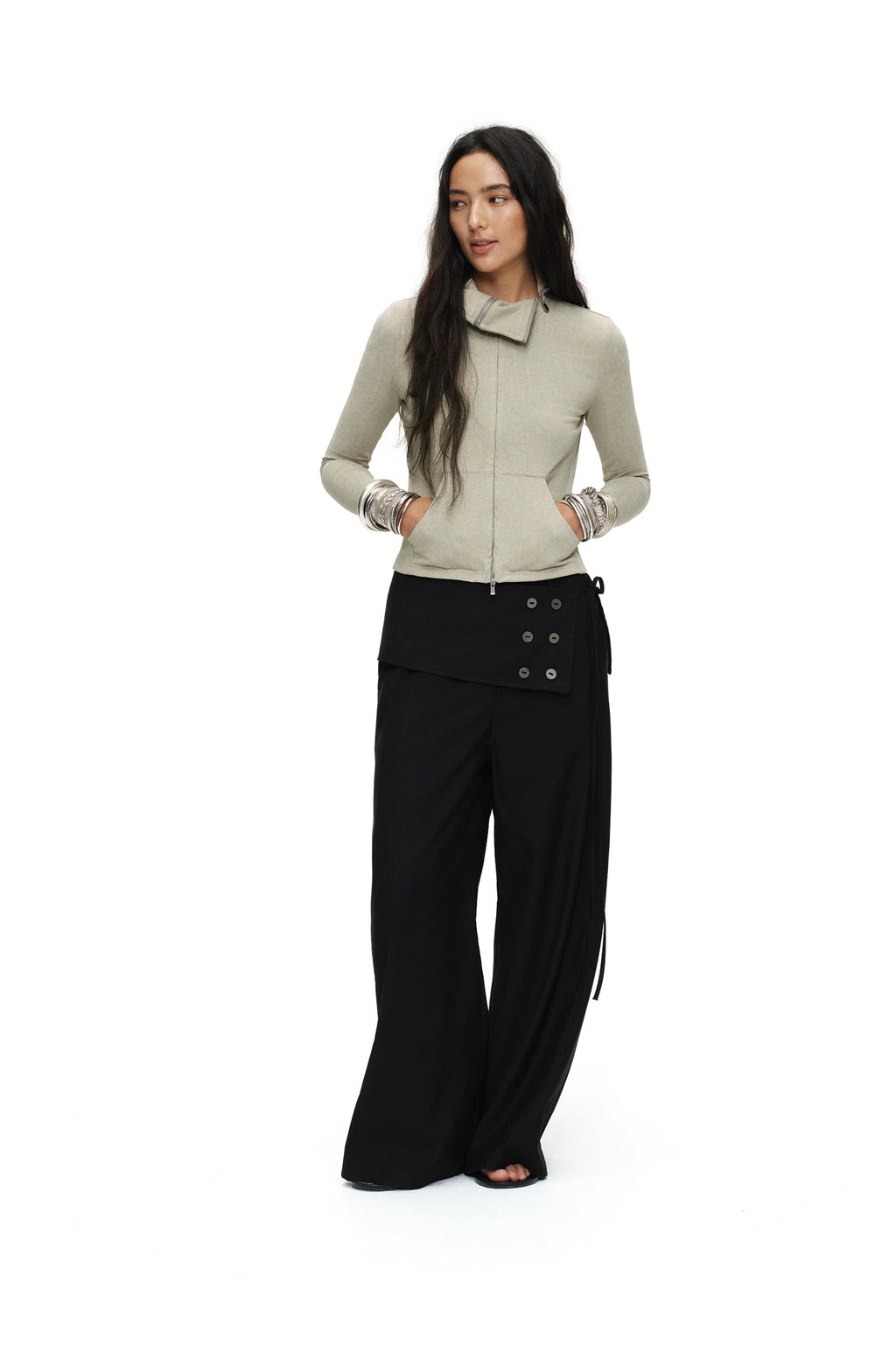 Oinimi One Piece Button Loose Straight Trousers Removable Skirt