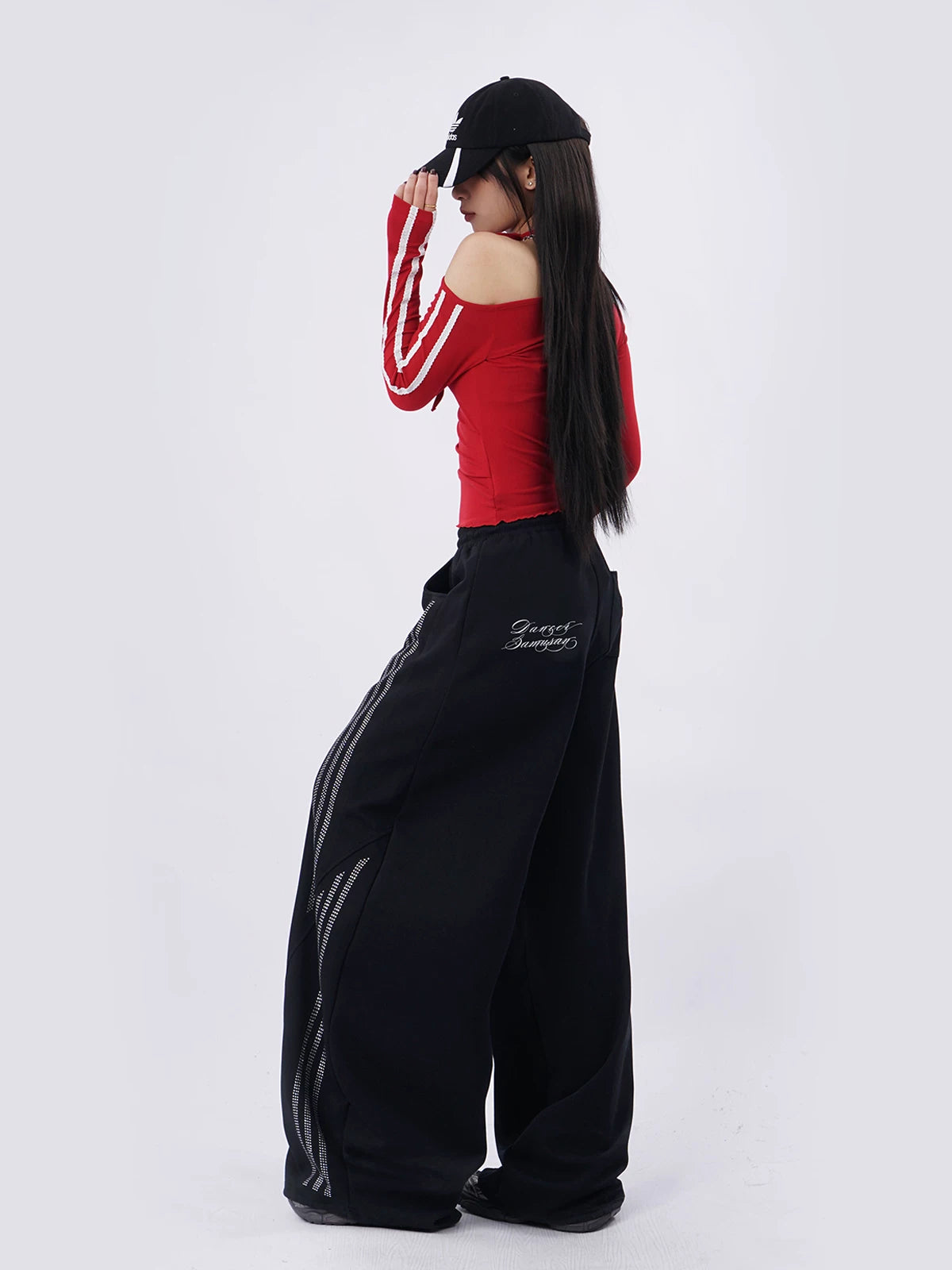 SAMUSAN Slanted Shoulder Striped Strap Long Sleeve