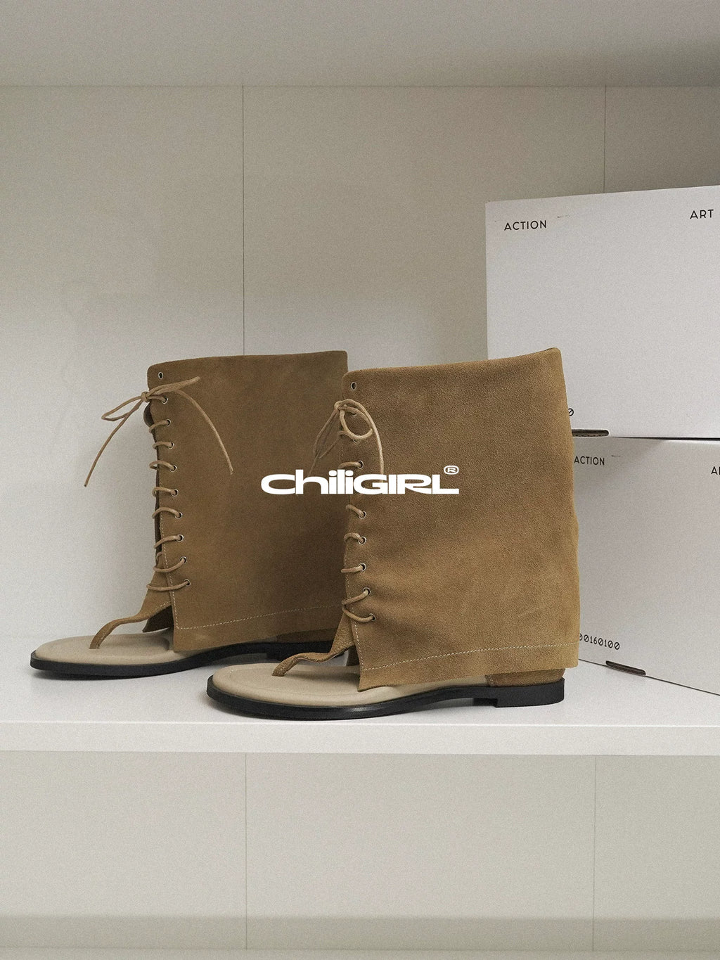 CHILIGIRL Suede Cross-Strap Mid-Calf Western Boot