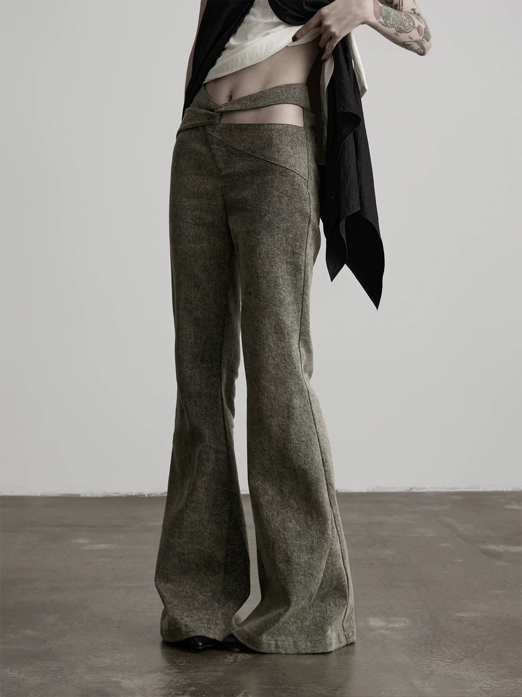 INDULGE Rust Lyocell Blend Wrap Deconstructed Flare Jeans