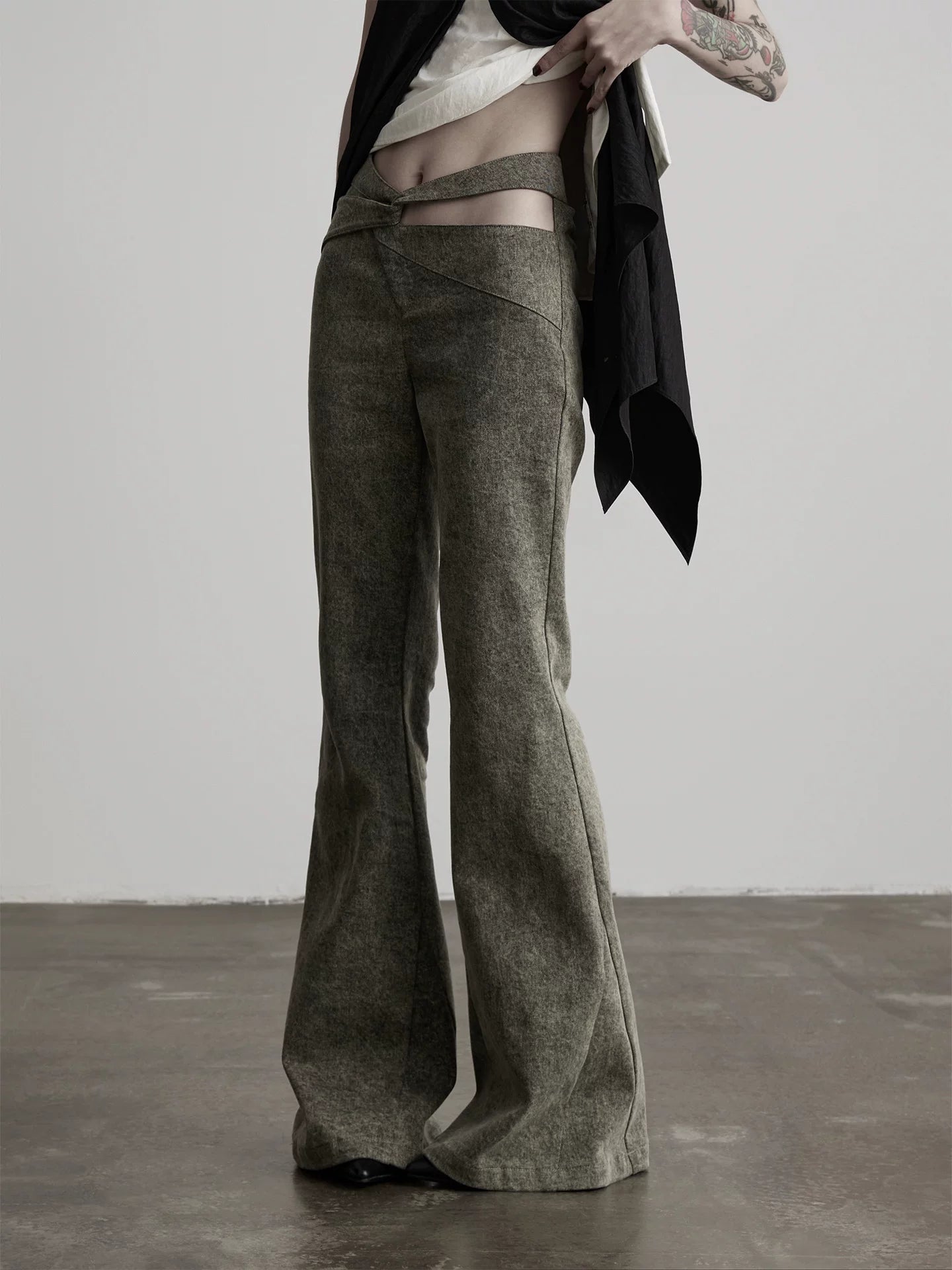 INDULGE Rust Lyocell Blend Wrap Deconstructed Flare Jeans