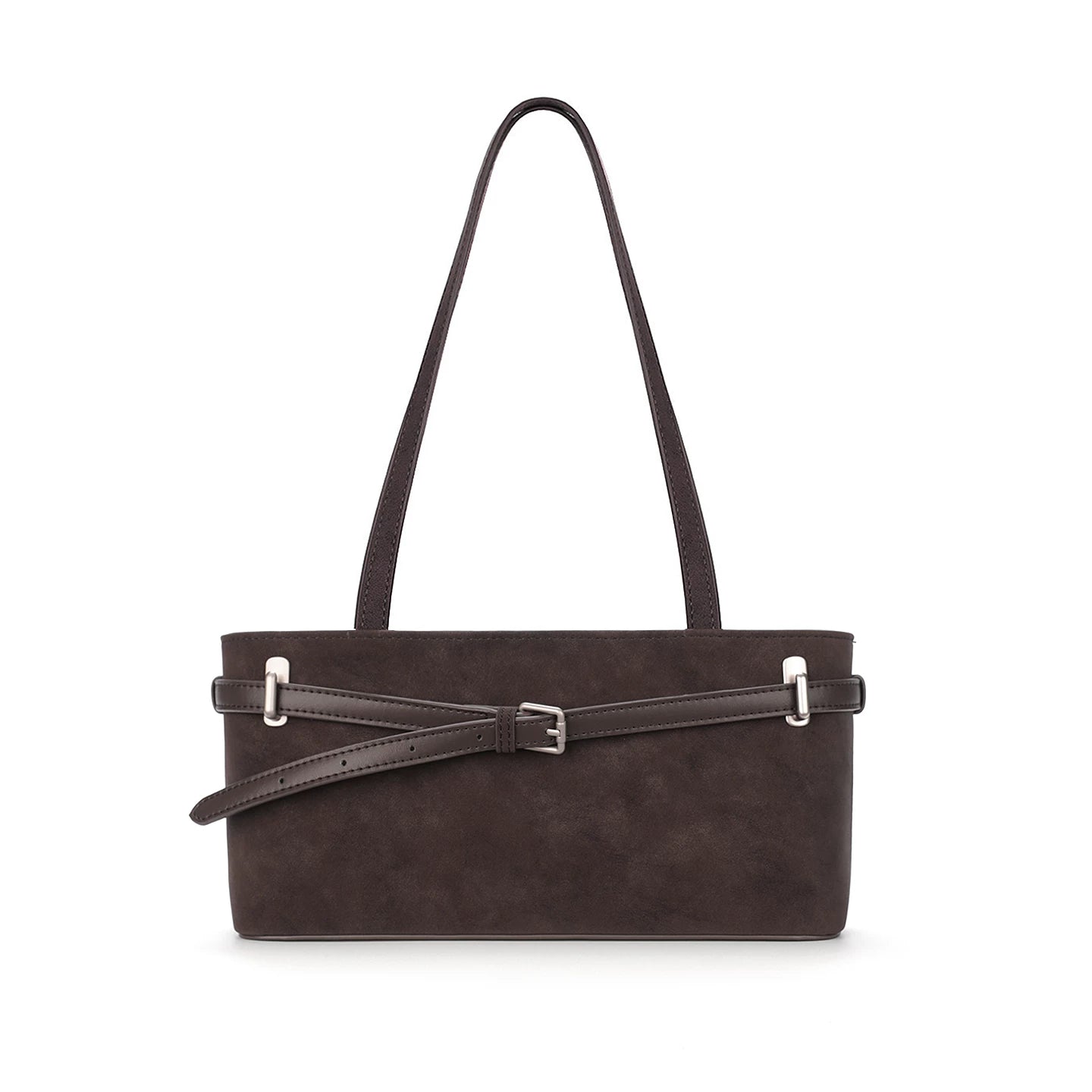 JANDRESS Brown Suede Zip-Top Shoulder Bag