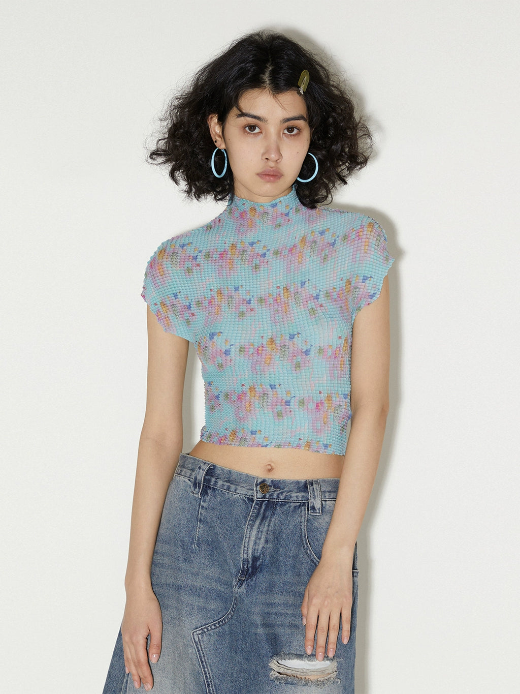 PHYS Elastic Pleated Small Half Turtleneck Slim Tee