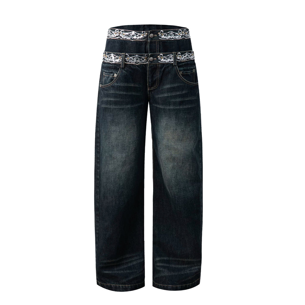 DoublePunch Low-Rise Distressed Straight-Leg Jeans