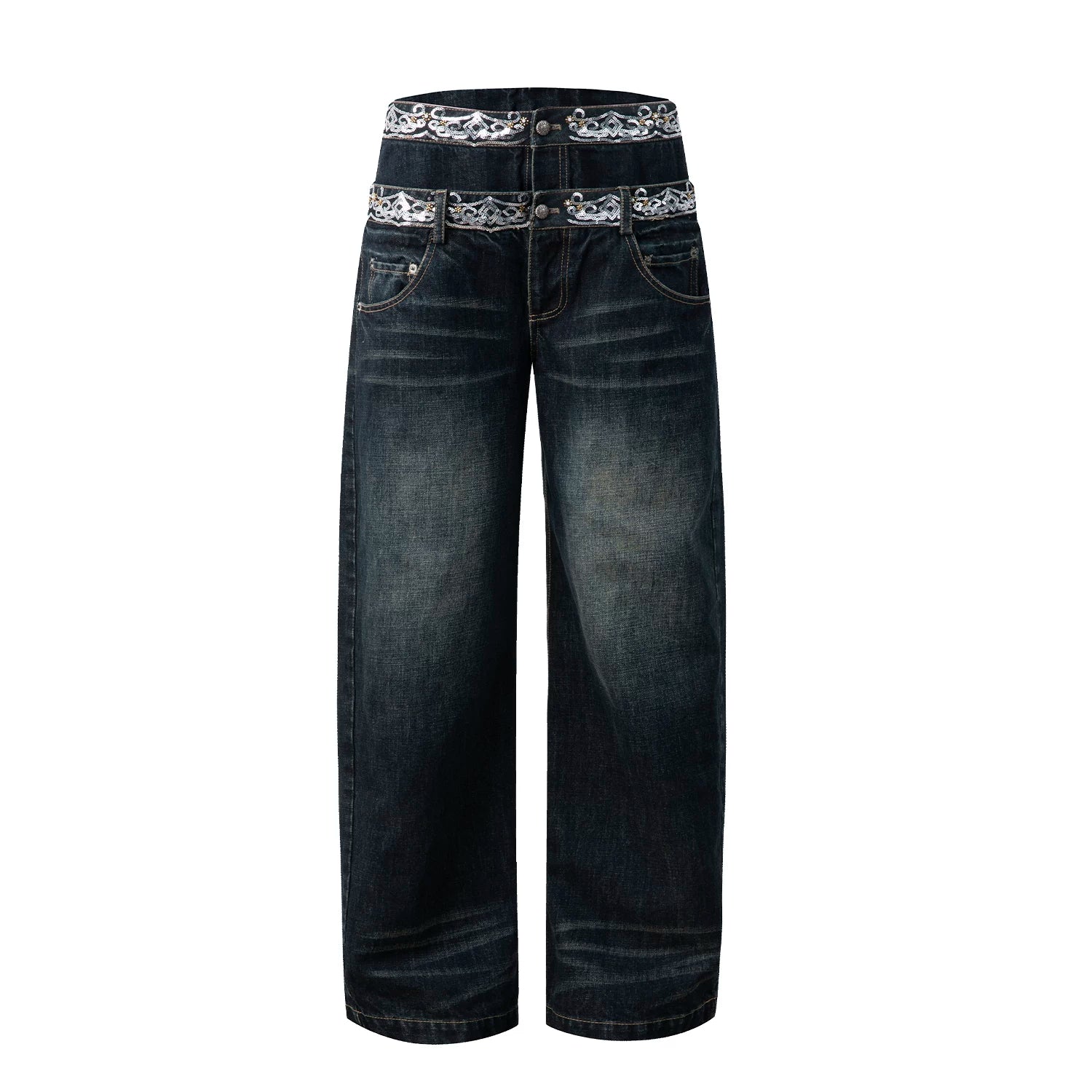 DoublePunch Low-Rise Distressed Straight-Leg Jeans