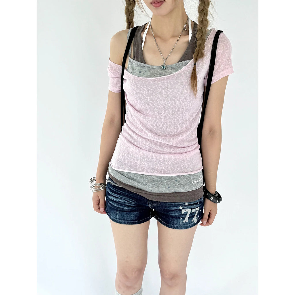 Kasugano TOO Roof Fake Three-Piece Breathable Fitted Tank Top