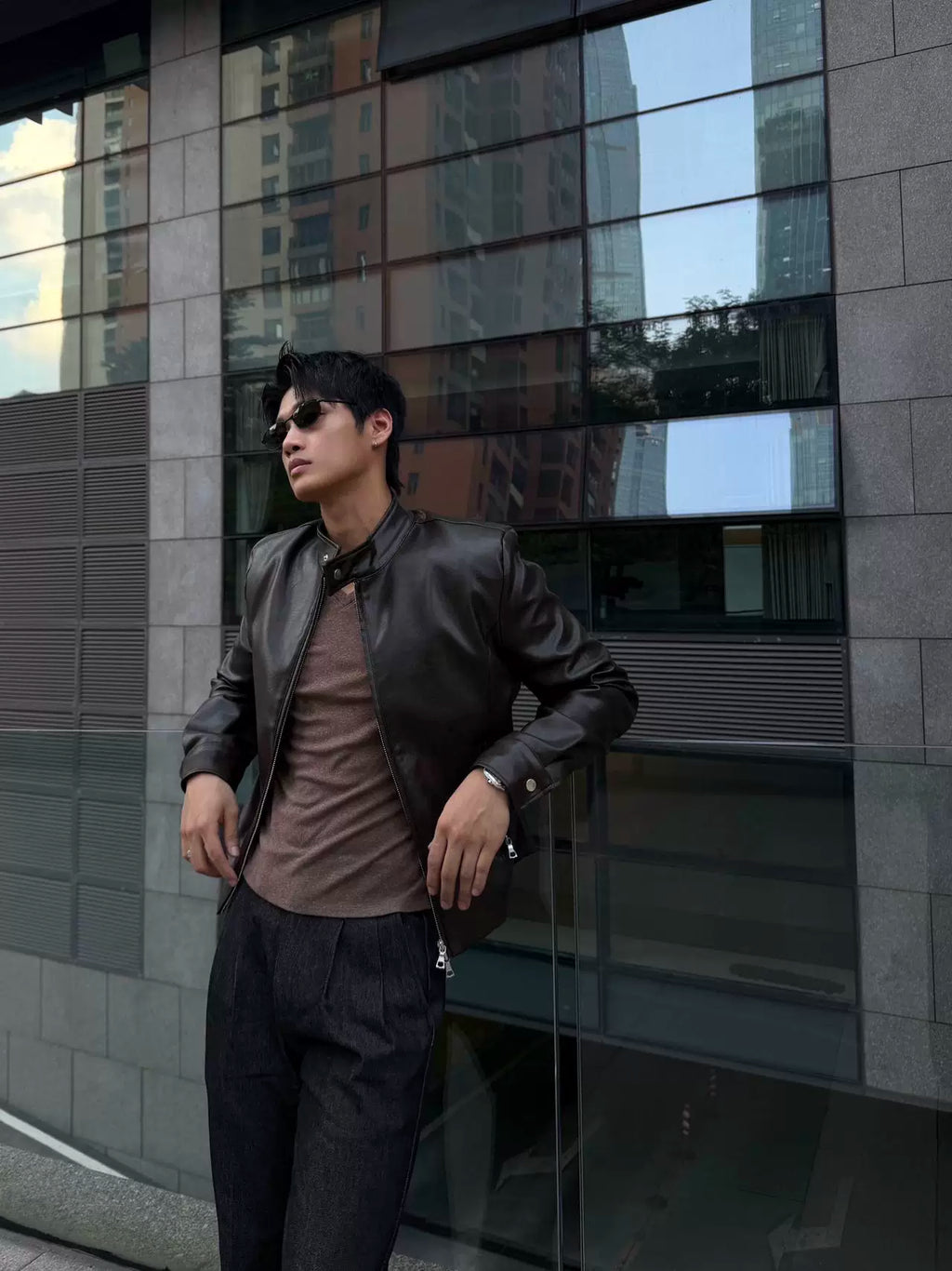 INTENT Dark Brown Cropped Moto Faux Leather Jacket