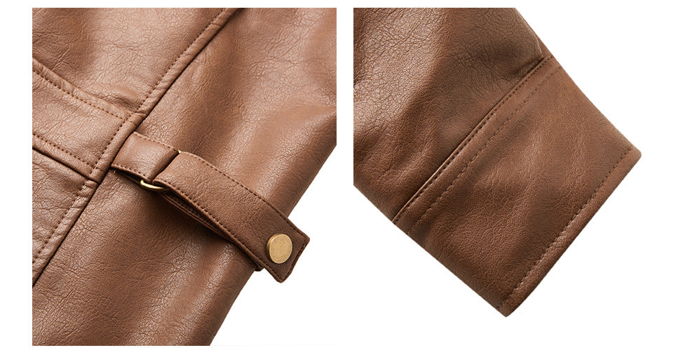 MADEEXTREME Vintage Leather Jacket Lapel Color Matching Irregular Jacket