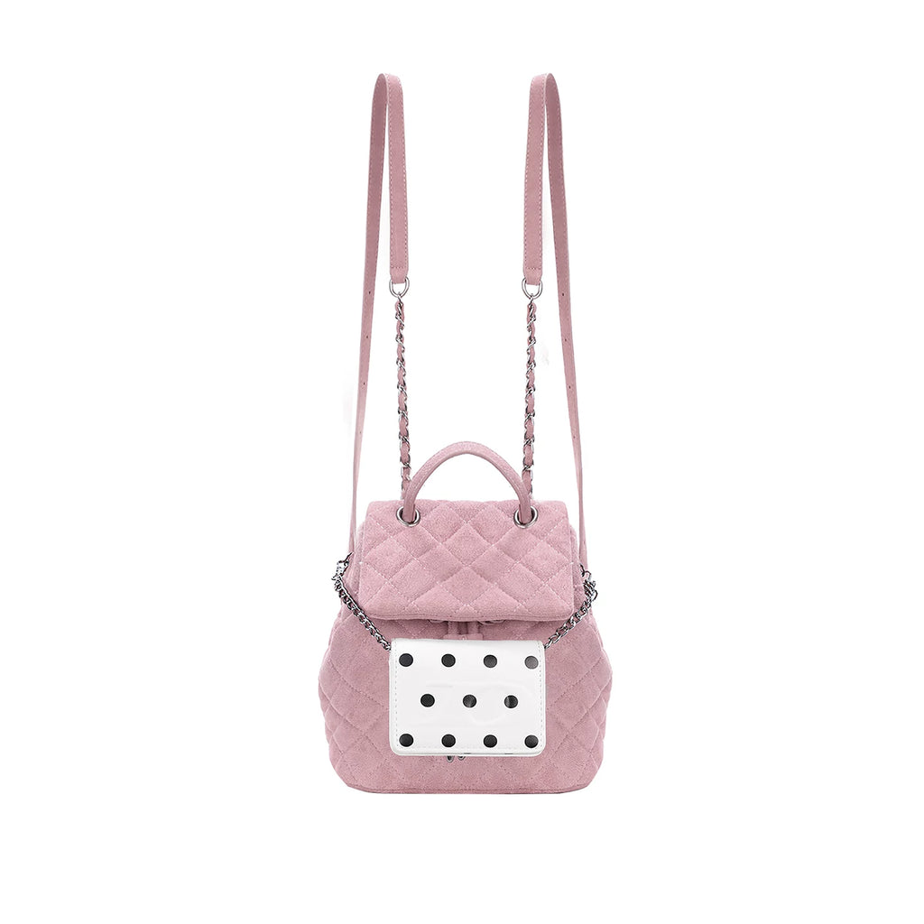 JANDRESS Mochi Pink Quilted Faux Leather Chain Backpack