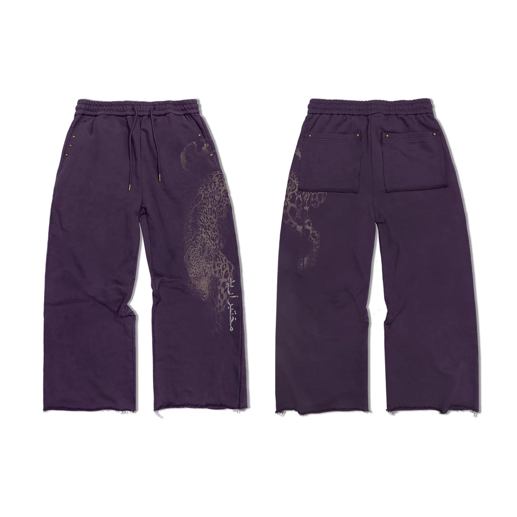 WANNA LAB Mountain Leopard Print Loose Wide-Leg Sweatpants