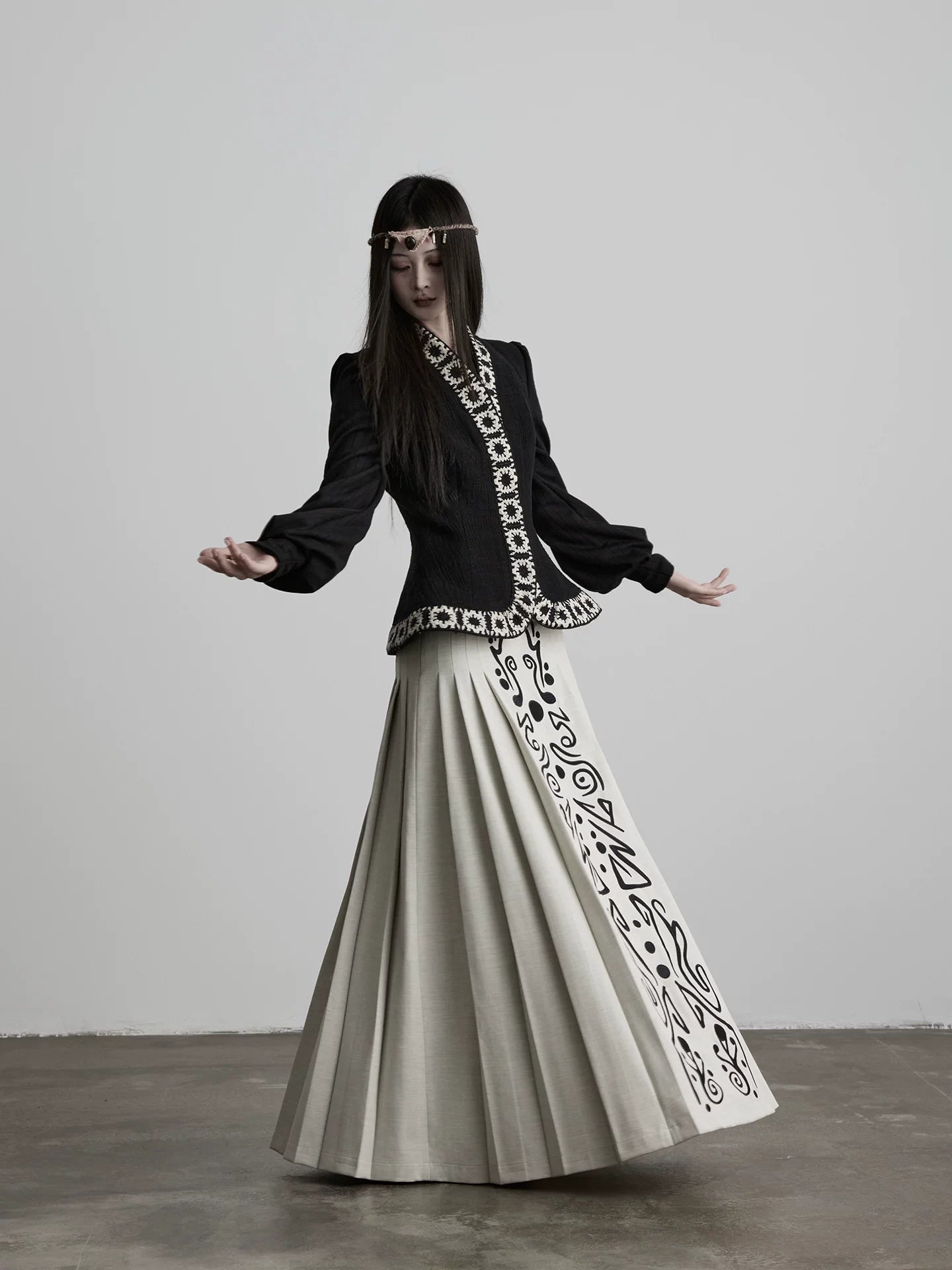 INDULGE Embroidered Pleated Skirt