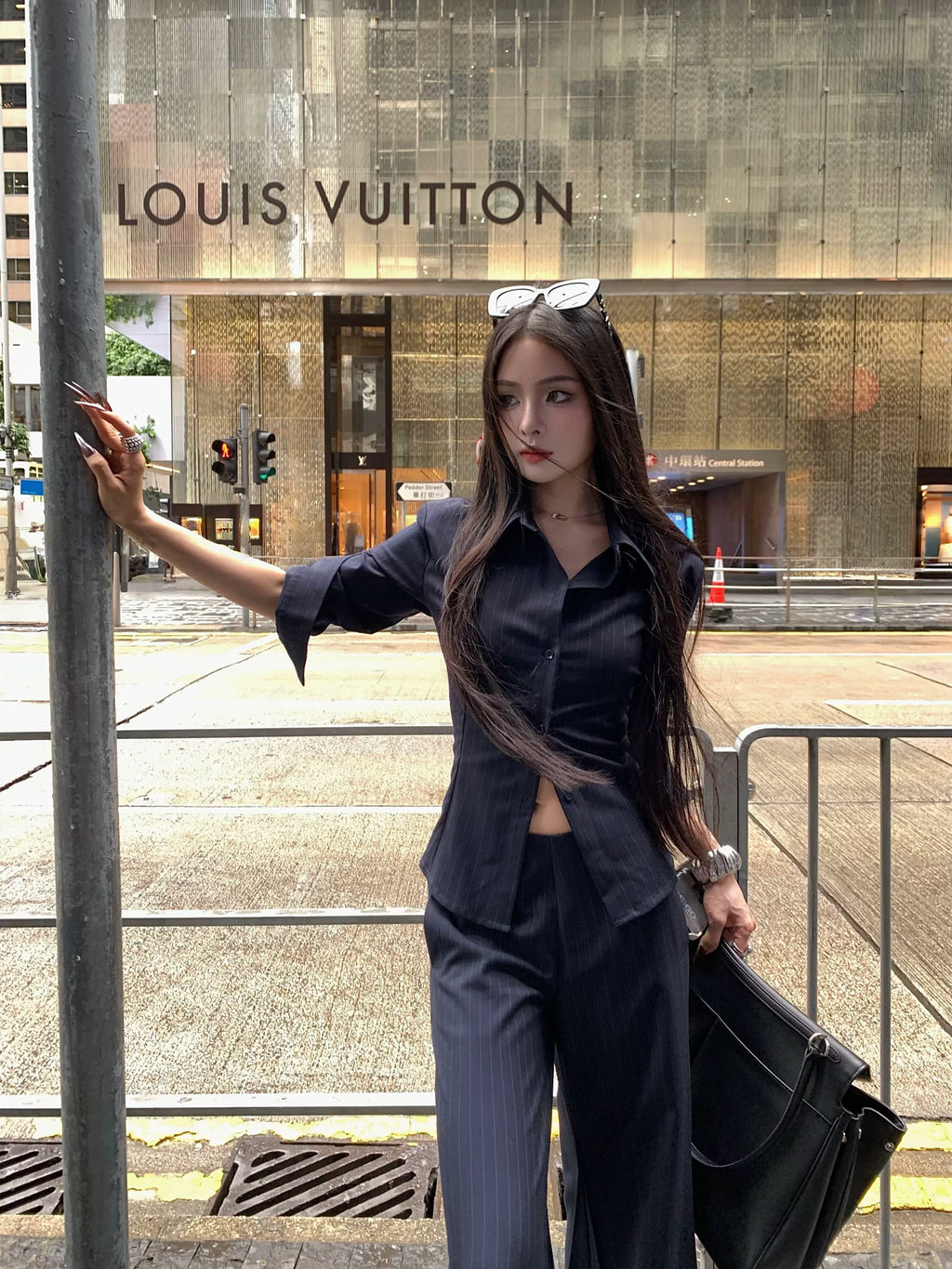 CHUYUQI Waist Striped Royal Sister High-end Shirt Flared Pants Set