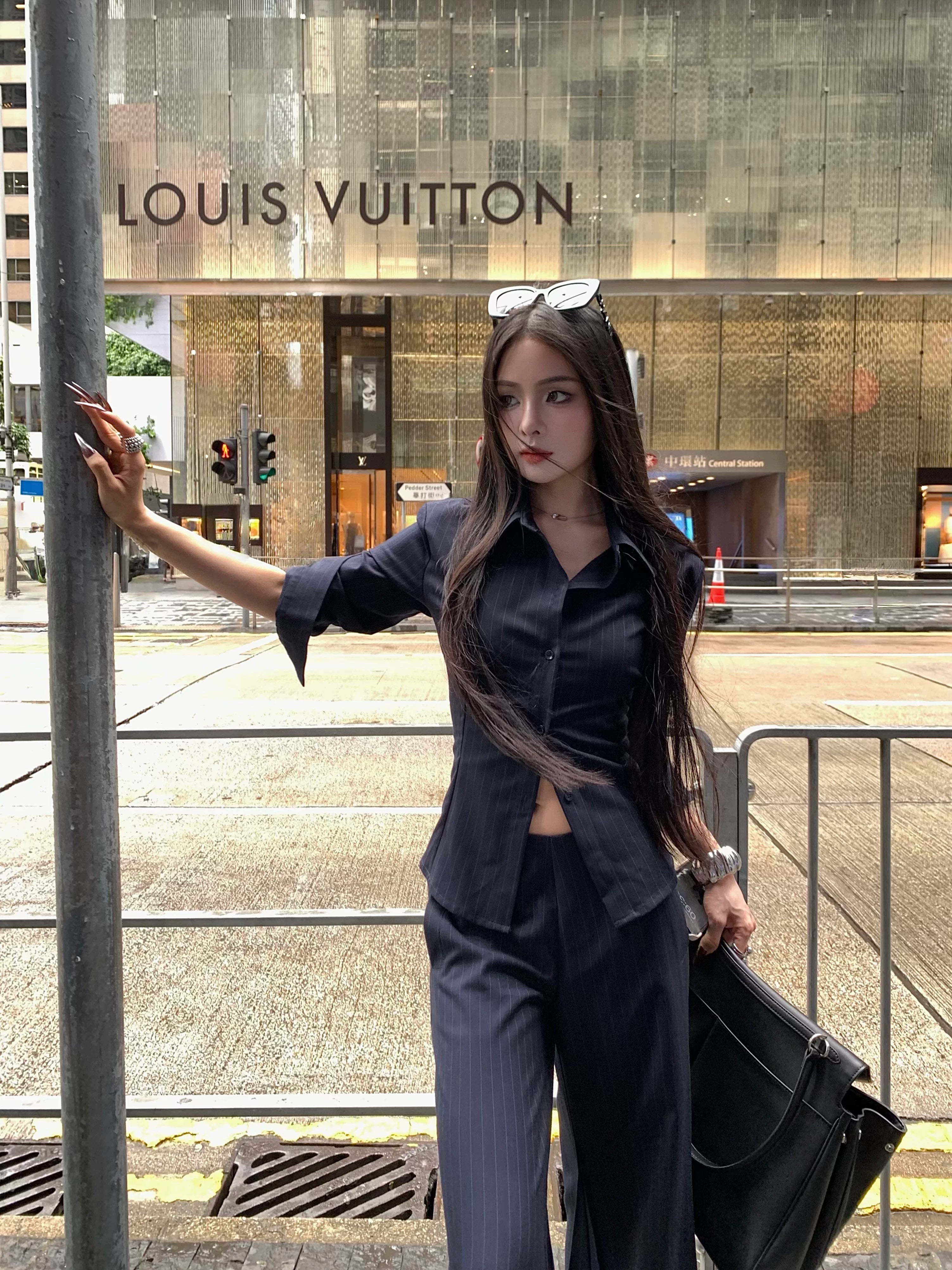 CHUYUQI Waist Striped Royal Sister High-end Shirt Flared Pants Set
