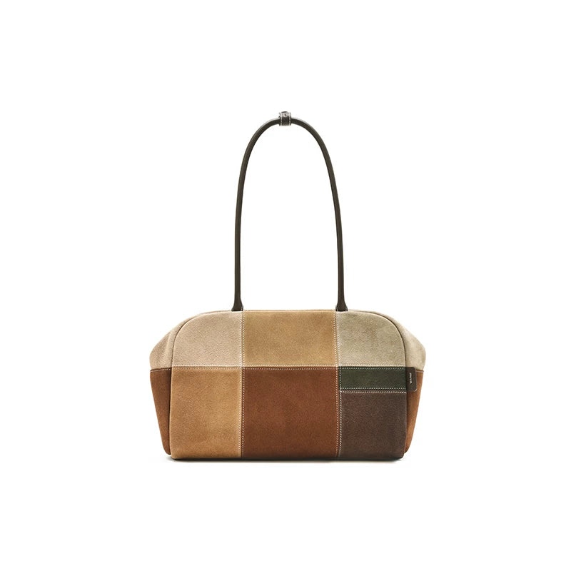 muva. Caramel Faux Leather Suede Boston Shoulder Bag