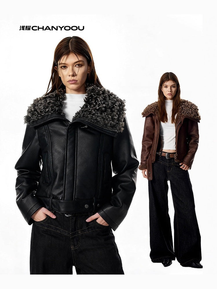 CHANYOOU Retro Asymmetrical Plush Lapel Jacket