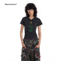 March Vintage Jersey Summer V-neck Digital Print Tee