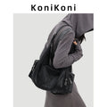 KoniKoni Leather Black Crescent Underarm Bag - Zip Top