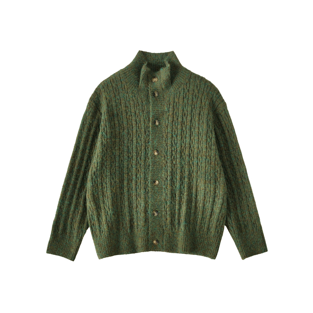 BUTTBILL Loose Casual Stand-up Collar Twisted Knitted Shirt Sweater