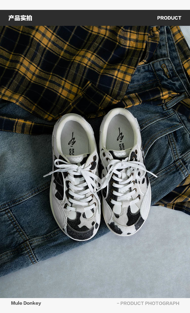 Mule Donkey Cowhide Print Lace-Up Sneaker