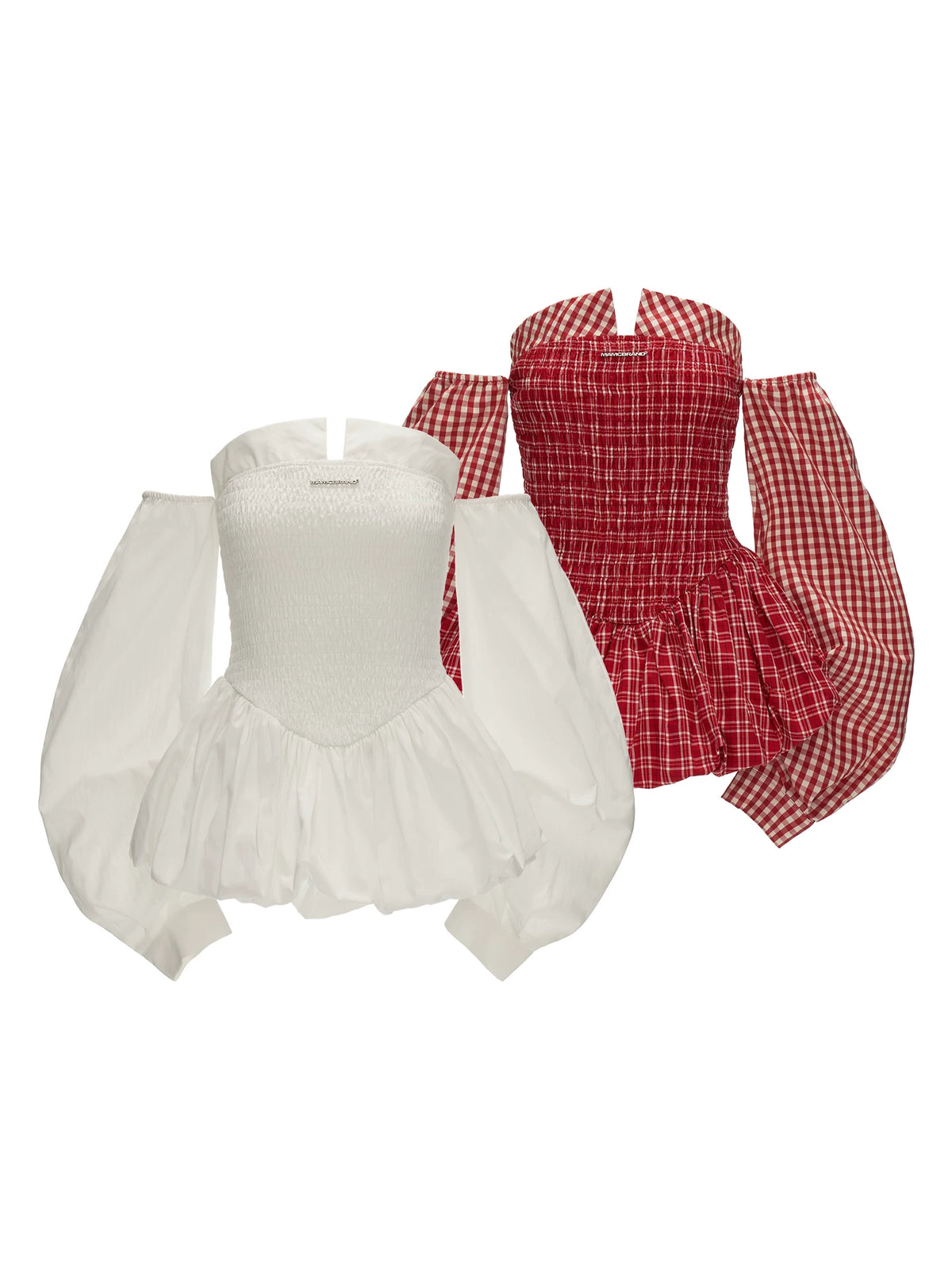 MAMC Striped Shirred Strapless Bubble Dress
