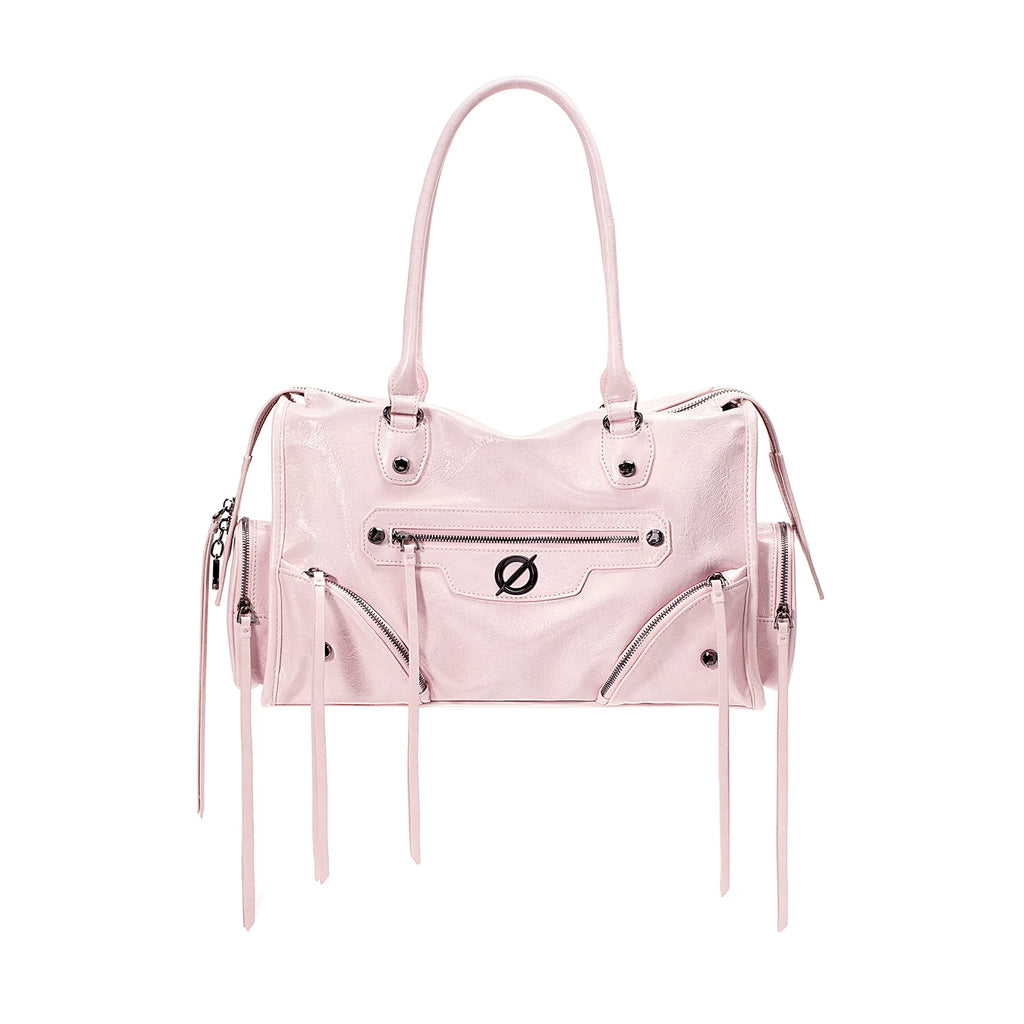 JELLY TOYBOY Biker Chic Pink Faux Leather Zip-Top Crossbody Bag
