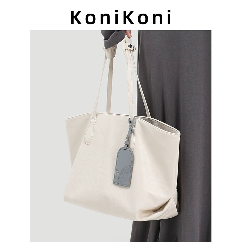 KoniKoni Leather Large Capacity Shoulder Bag
