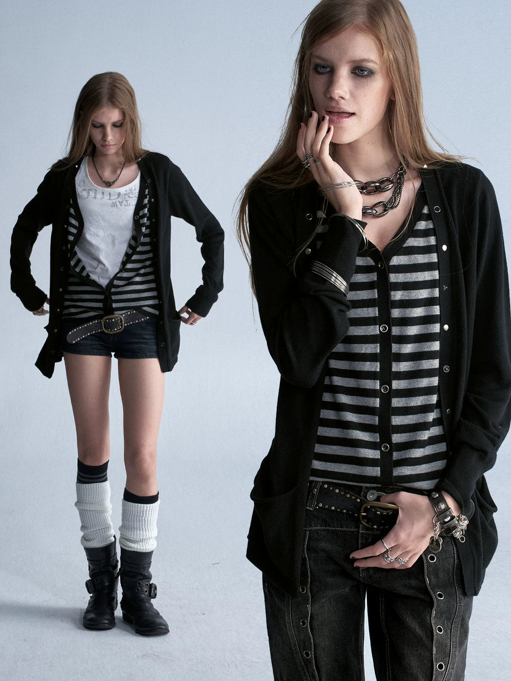 wear And tear V-Neck Reversible Wool-Blend Punk Cardigan