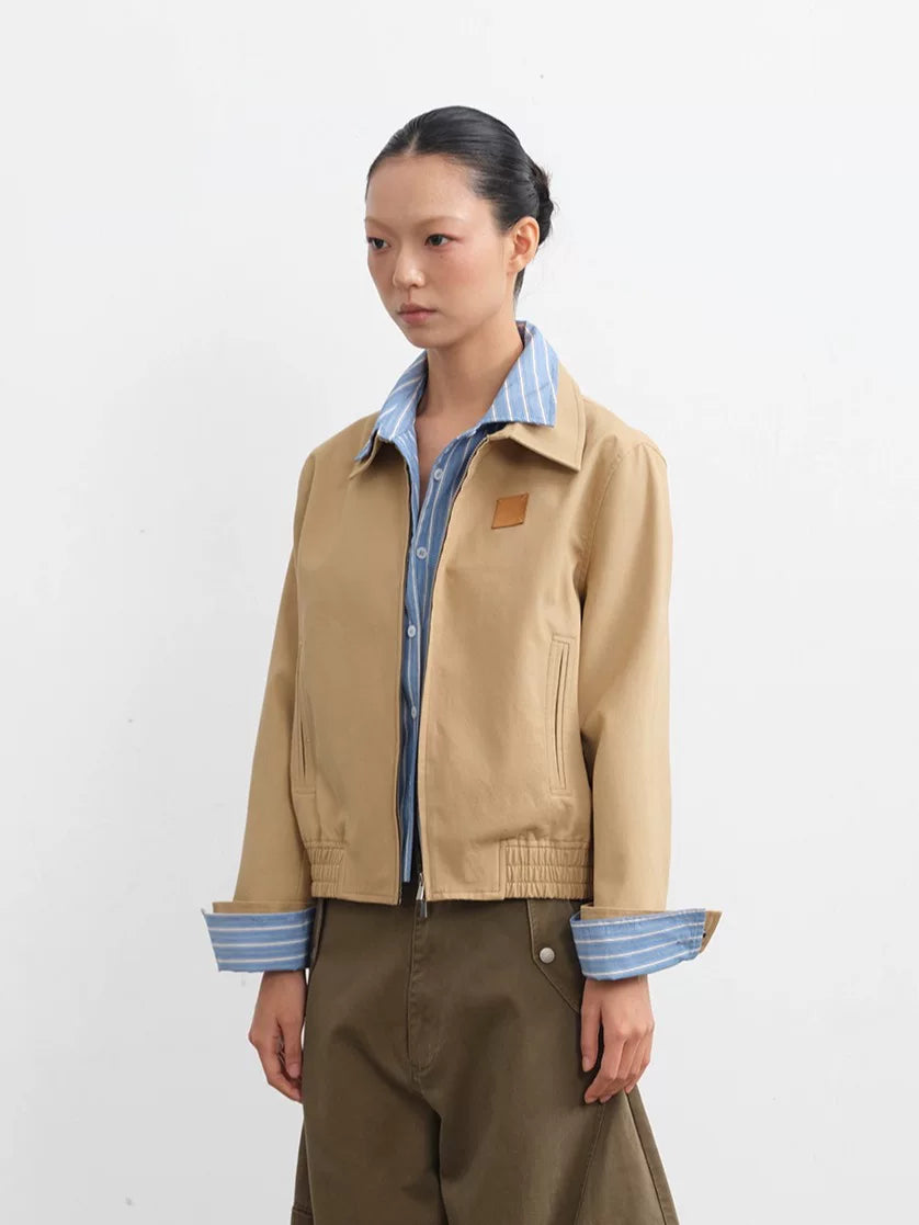 LINY LIBERTY Two-Tone Layered Collar Loose-Fit Jacket