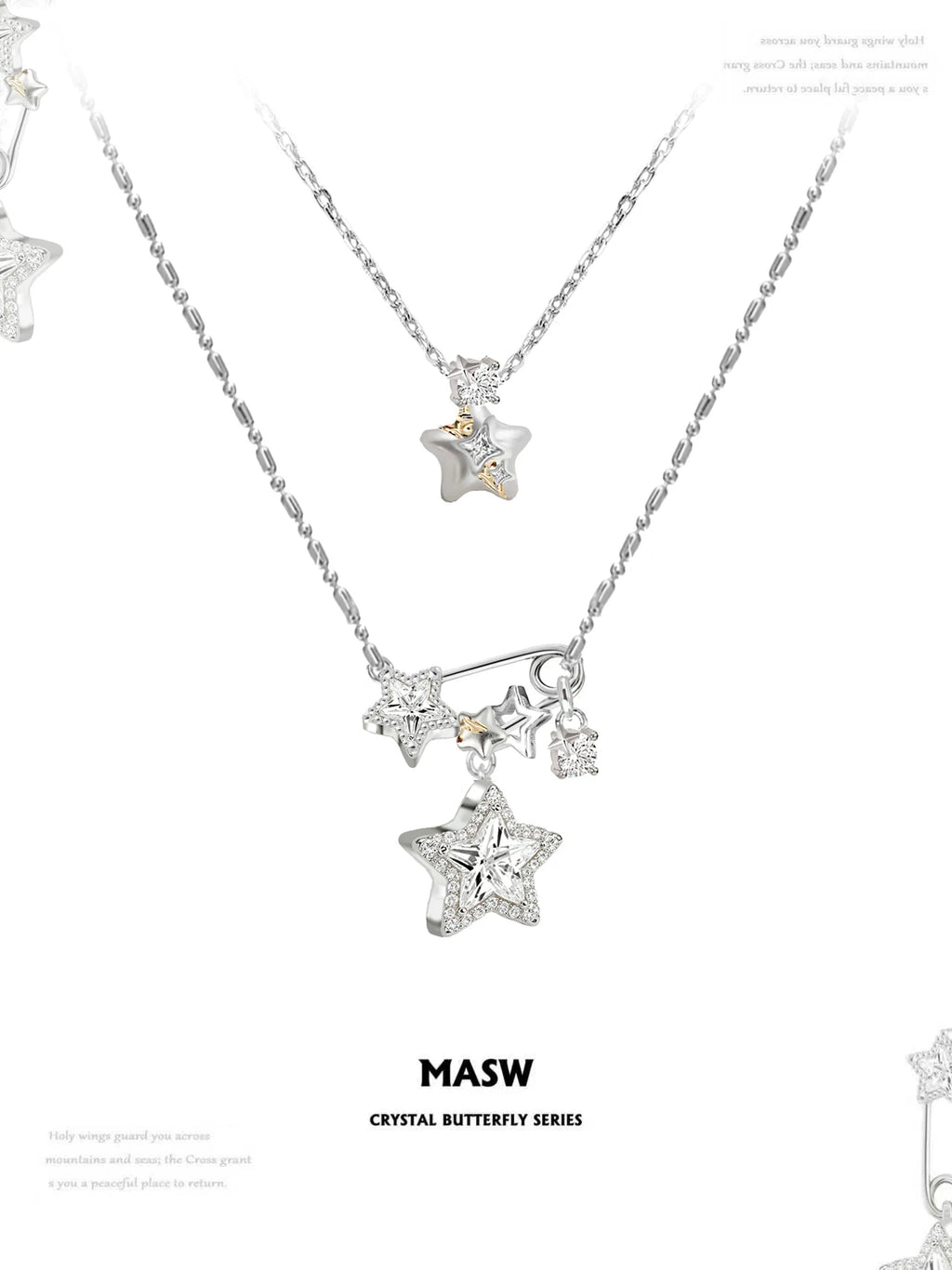 MASW Sparkling Star Layered Pendant Necklace