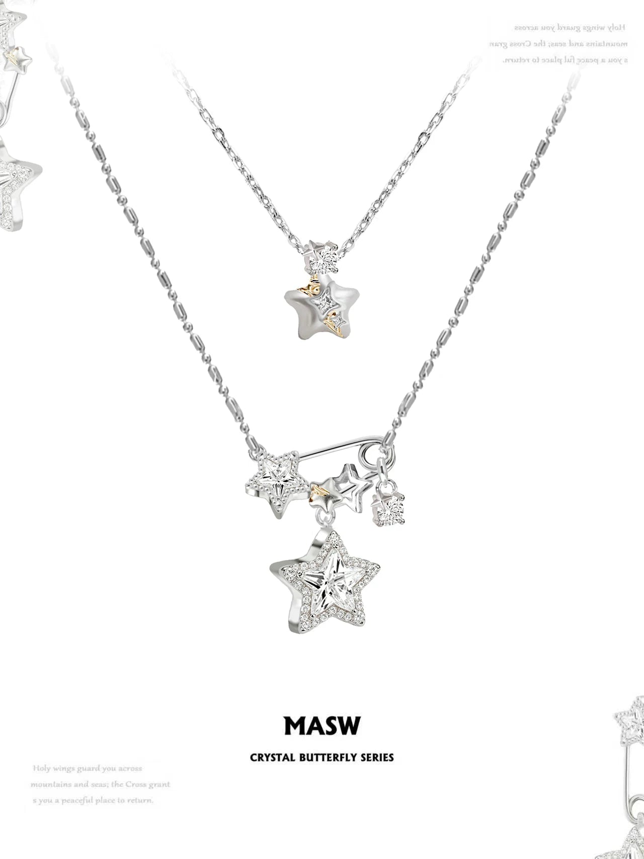 MASW Sparkling Star Layered Pendant Necklace