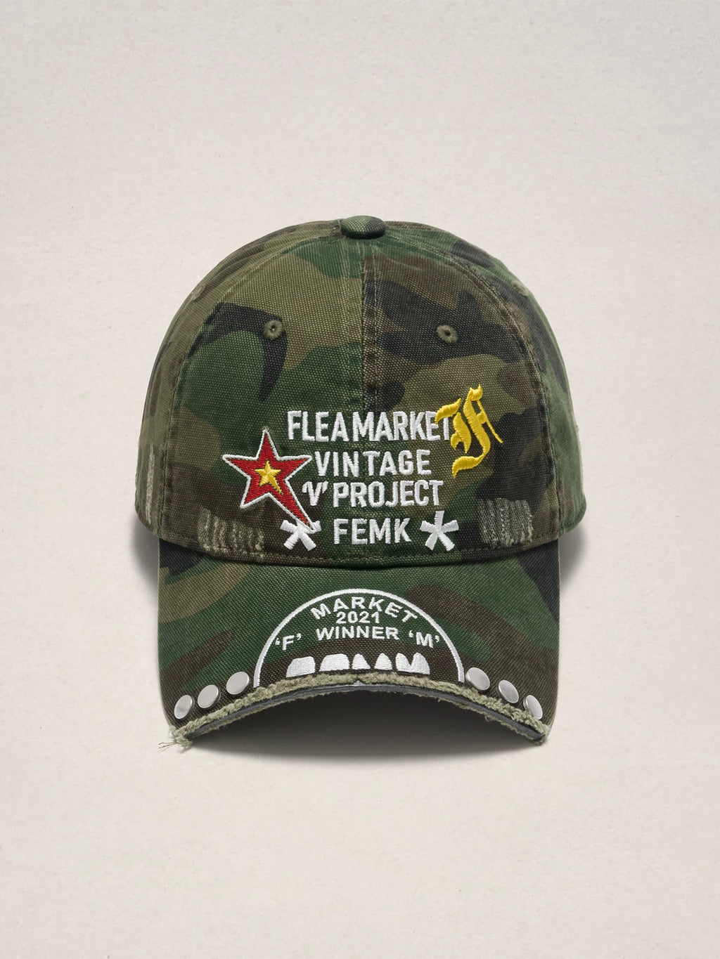 Fleamarket Vintage Frayed Burr Rim Versatile Embroidered Baseball Cap