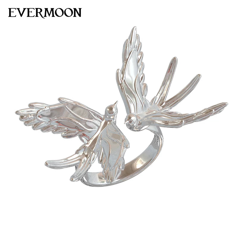 EVERMOON Sterling Silver Flying Bird Adjustable Open Ring