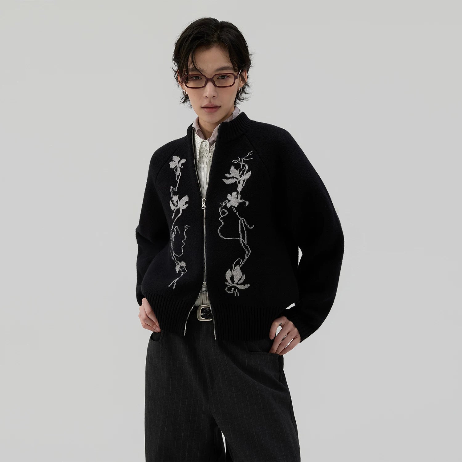 Sameuoo Sleeve Jacquard Sweater Cardigan