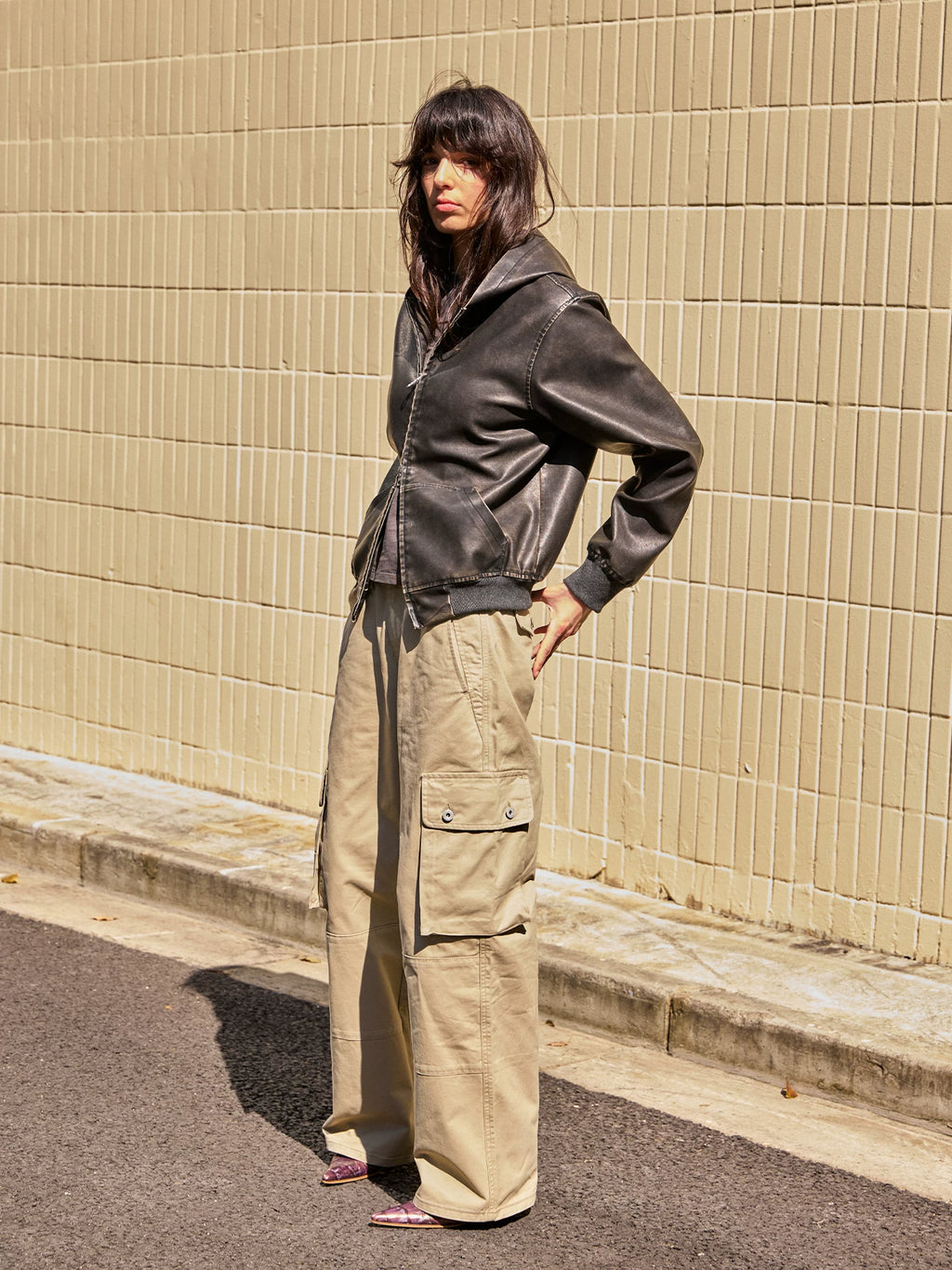 VLABMADE Cropped Distressed Hooded Faux Leather Jacket