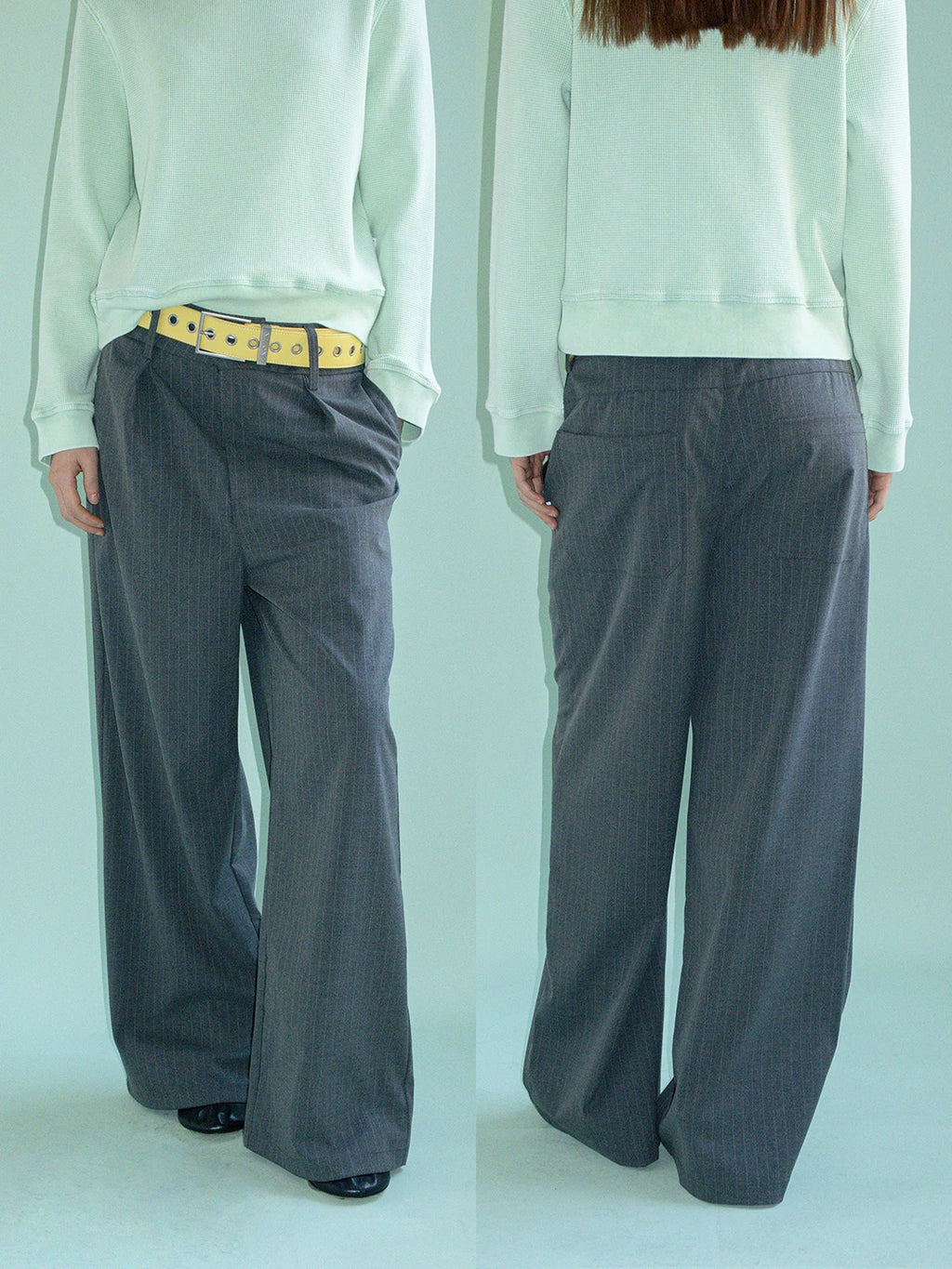 FUNKYFUN Pinstriped Straight Loose Casual Trousers