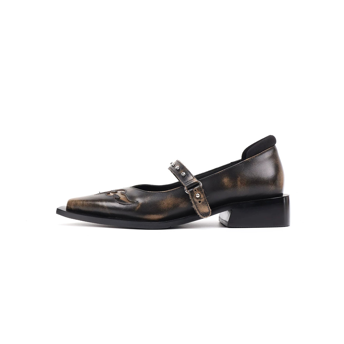 ASTHER Burnished Leather Studded Pointed-Toe Mary Jane