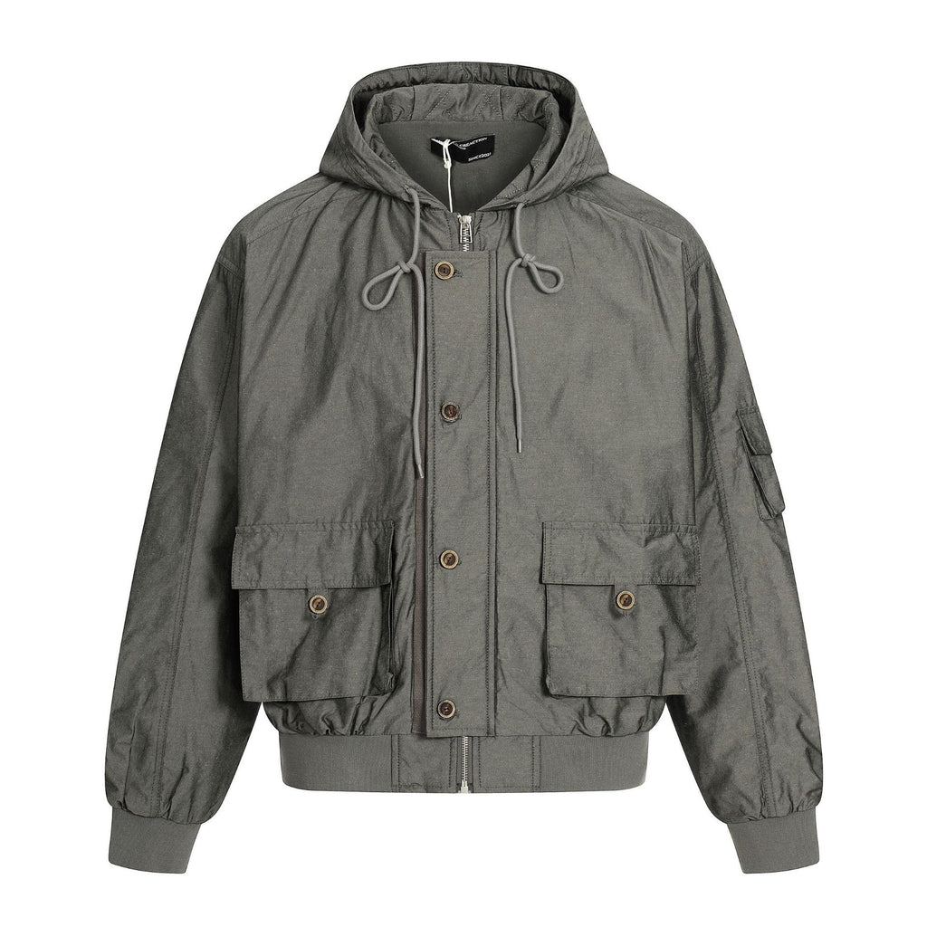 11KN Vintage Loose Casual Multi-Pocket Short Wide Jacket