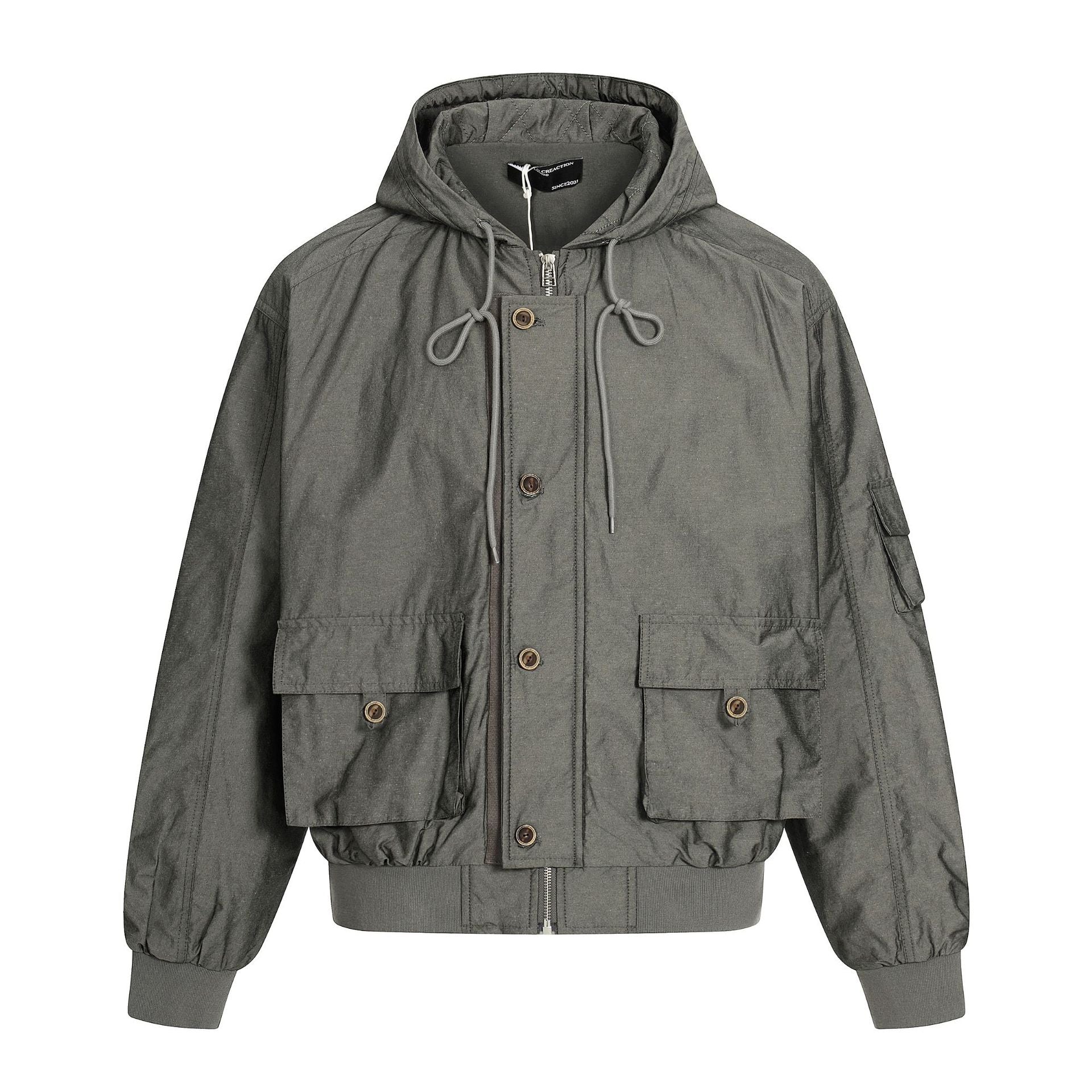 11KN Vintage Loose Casual Multi-Pocket Short Wide Jacket