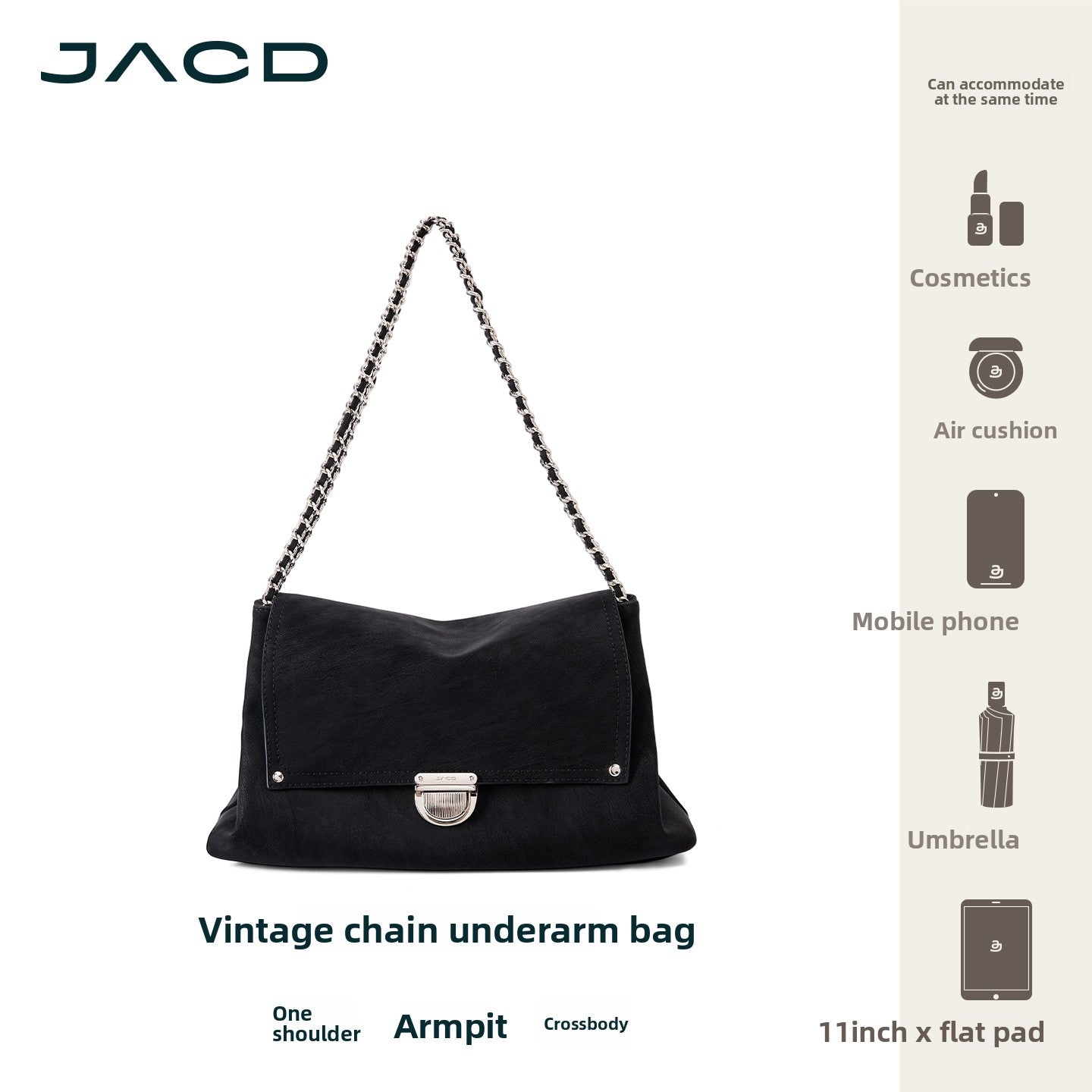 JACD Black Leather Large Capacity Tote Bag