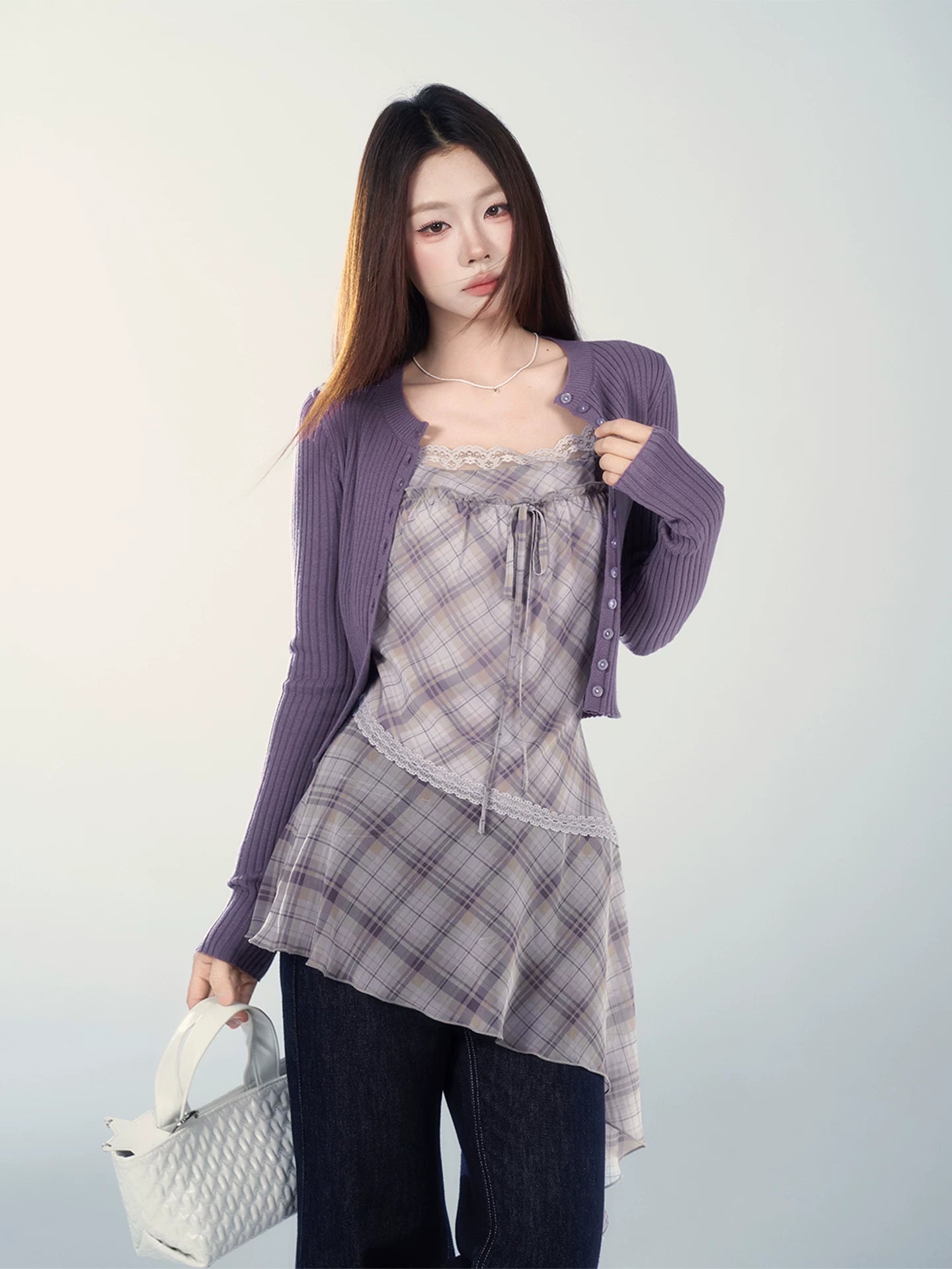 Wildberry Purple Lazy Style Skinny Cardigan Sweater