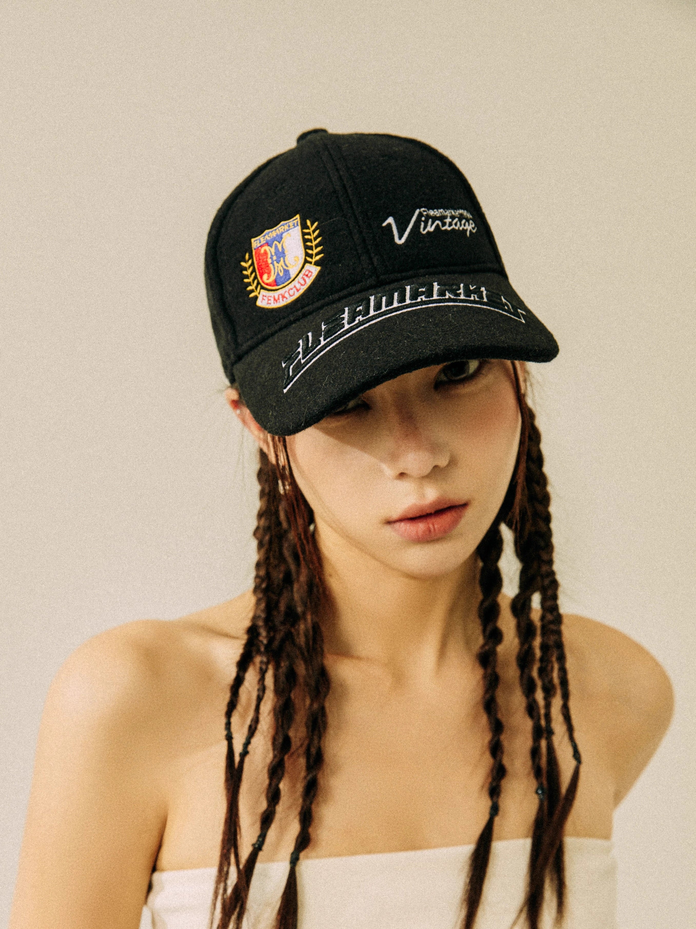 Fleamarket Woolen Brim Embroidered College Style Baseball Cap