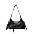 CULTIVATOR Black Waxed Faux Leather Croc-Embossed Zip-Top Shoulder Bag
