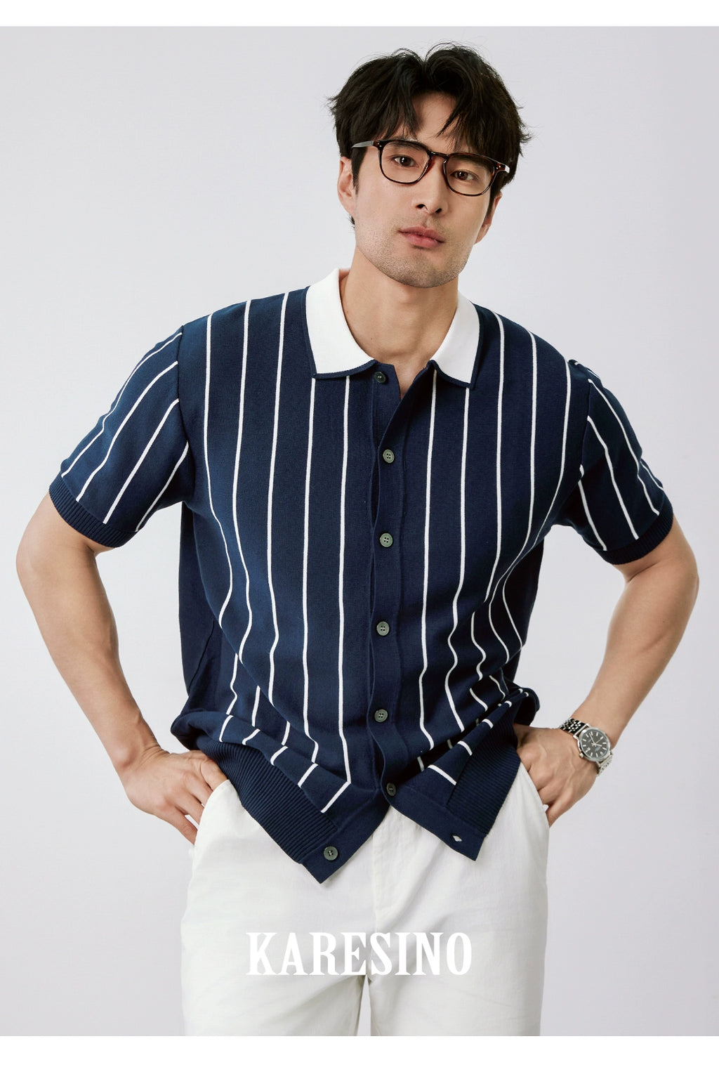 KARESINO Casual Striped Ice Silk Knitted Sweater