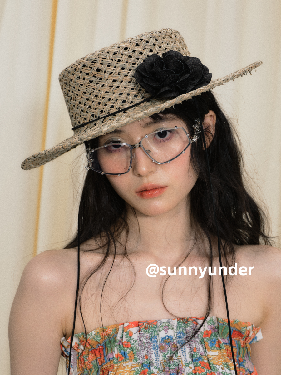Sunnyunder Salty Straw Hollow Flat Top Straw Hat